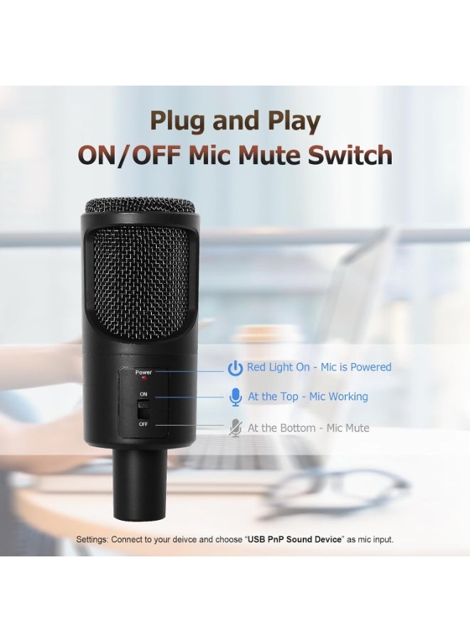 ميكروفون مكثف USB للبث الصوتي، مع حامل ثلاثي القوائم قابل للطي ومفتاح كتم الصوت - Image 5